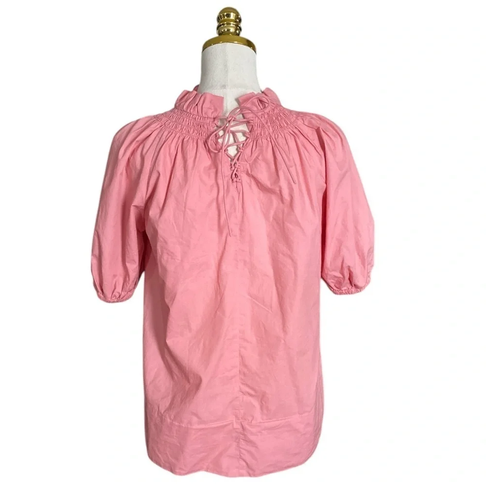 J CREW Smocked Ruffled Neck Puff-Sleeve Cotton Oversized Poplin Top Women's XXS